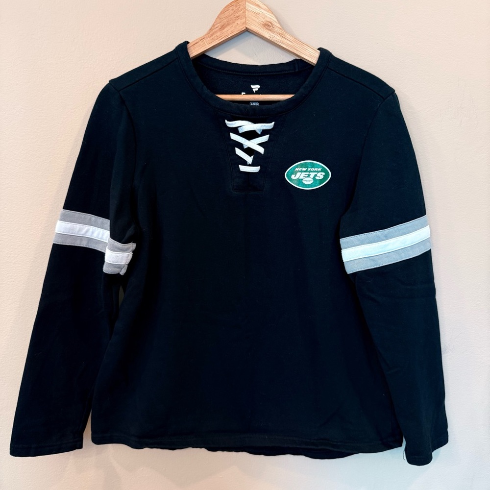 Fanatics New York Jets Womens Lace-Up Long Sleeve Shirt Black Large NFL Team Top